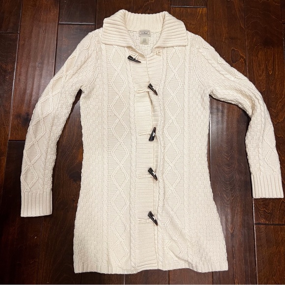 L.L.Bean Wool Blend Cream Cardigan Knitted Intricacy Excellent Flawless Size M - Picture 1 of 5